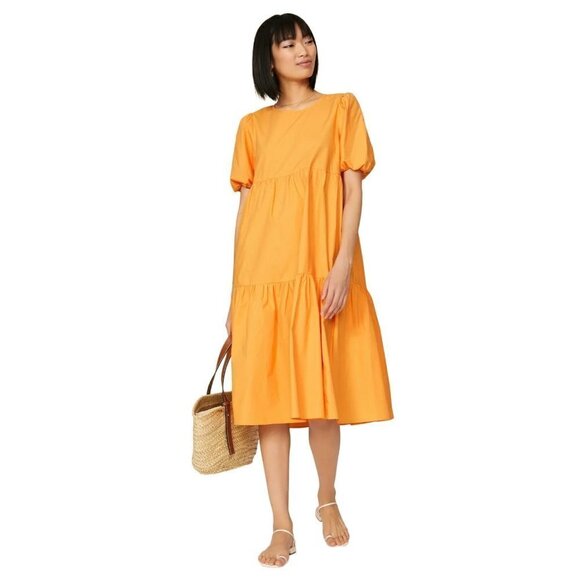 Peter Som Collective Marigold Tiered Midi Dress in Yellow 4 Womens - Picture 1 of 13